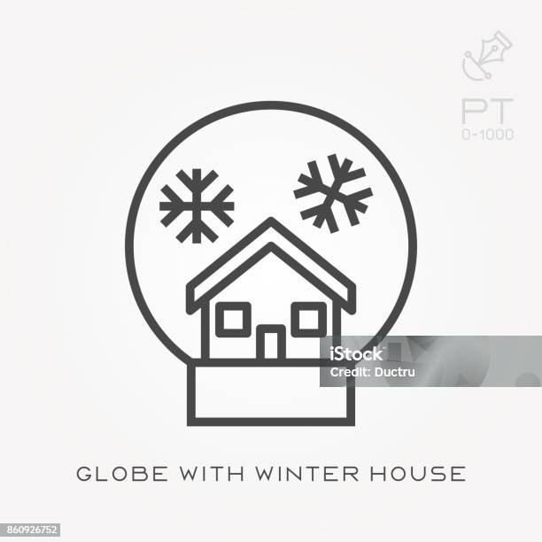 Line Icon Globe With Winter House Stock Illustration - Download Image Now - Abstract, Art, Celebration