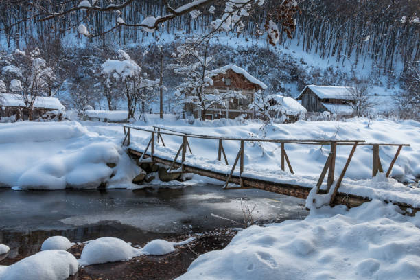Ribaritsa and Beli Vit river, winter landscape, Bulgaria