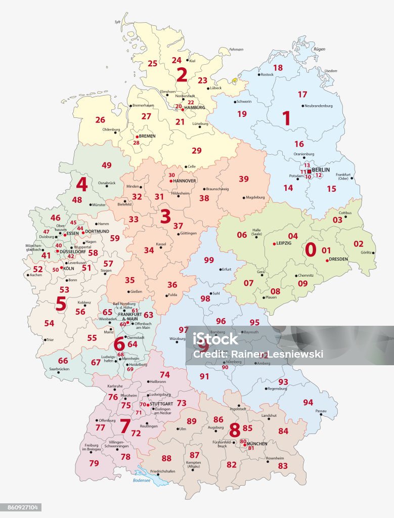 Germany 2-digit postcodes map Germany 2-digit postcodes, zip vector map Germany stock vector