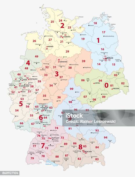 Germany 2digit Postcodes Map Stock Illustration - Download Image Now - Germany, Map, Postal Code