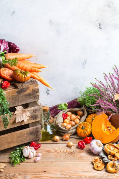 istock Fall autumn decorative festive thanksgiving background with vegetables 860927312