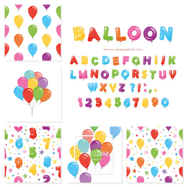 balon duży zestaw. na urodziny i wakacje projektowania. - balloon child elementary age people stock illustrations