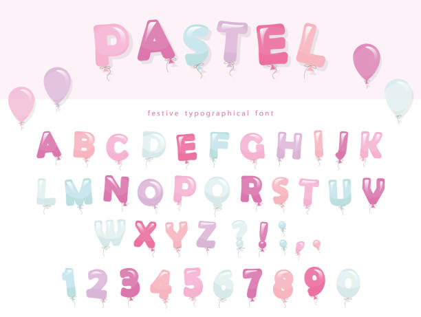 Balloon font design in pastel colors. Cute ABC letters and numbers. For birthday, baby shower celebration. Balloon font design in pastel colors. Cute ABC letters and numbers. For birthday, baby shower celebration. Vector happy birthday typography stock illustrations