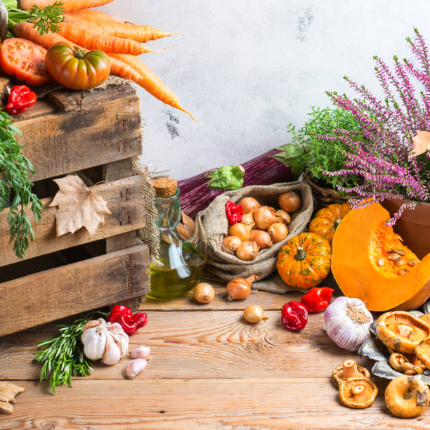 istock Fall autumn decorative festive thanksgiving background with vegetables 860931188