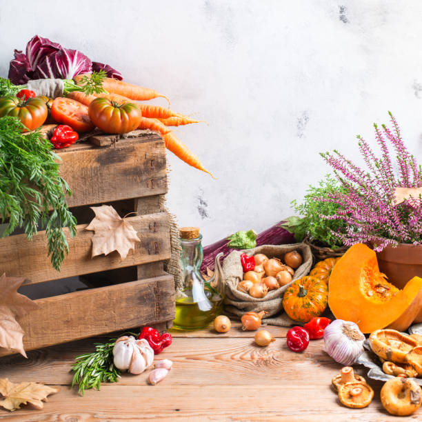 istock Fall autumn decorative festive thanksgiving background with vegetables 860931430