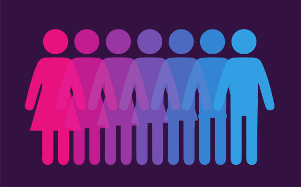 Gender blend Figures merge female to male gender symbol stock illustrations