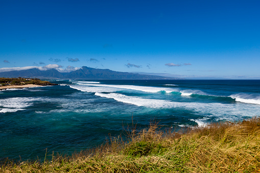 big waves at hookipa bay beach, maui island, hawaii islands.