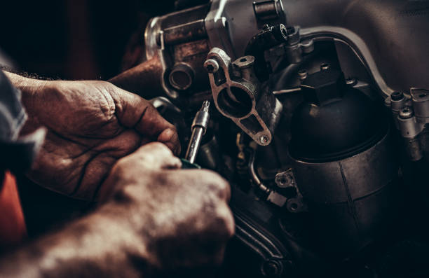 istock Repairing V10 engine in auto repair shop 860943906