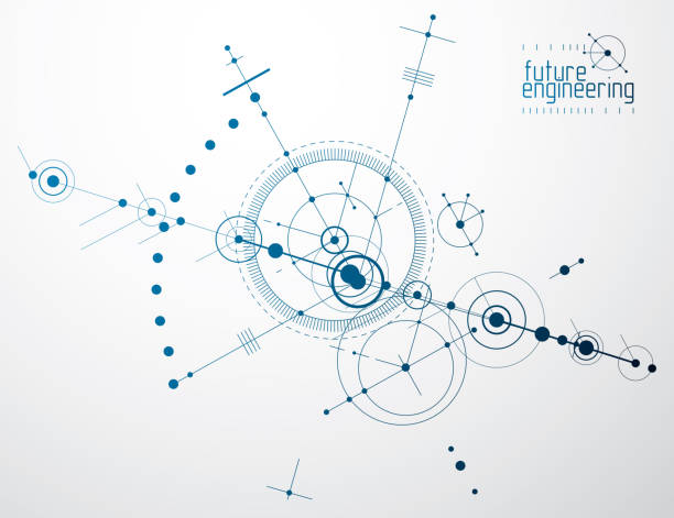 istock Mechanical scheme, vector engineering drawing with circles and geometric parts of mechanism. Technical plan can be used in web design and as wallpaper or background. 860943924