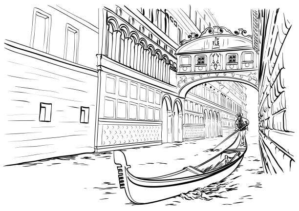 ilustrações de stock, clip art, desenhos animados e ícones de bridge of sighs, venice sketch - gondolier