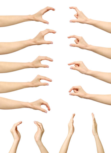 istock Set of woman's hand measuring invisible items. Isolated on white 860947140