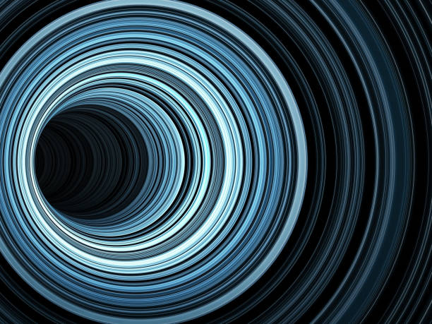 istock Dark tunnel of glowing blue rings, 3d render 860950690