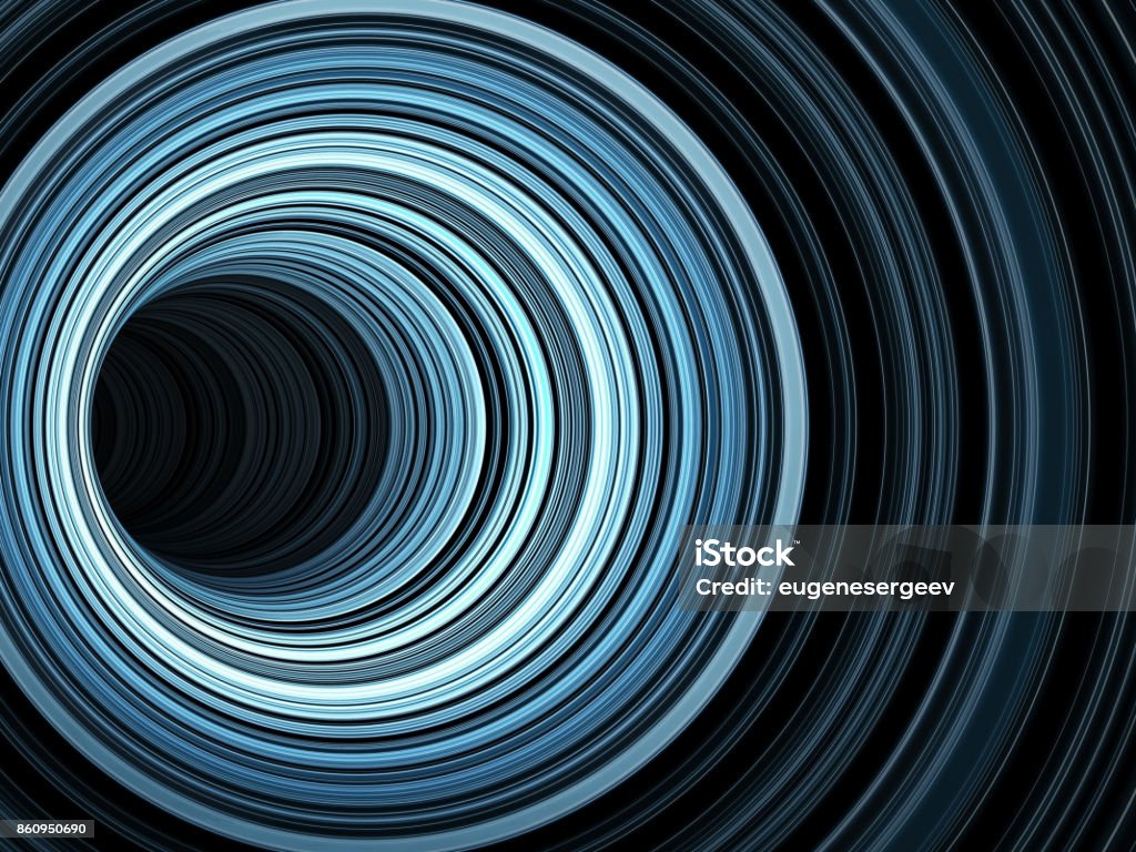 Dark tunnel of glowing blue rings, 3d render Abstract digital background, dark tunnel of glowing blue rings, 3d render illustration Abstract Stock Photo