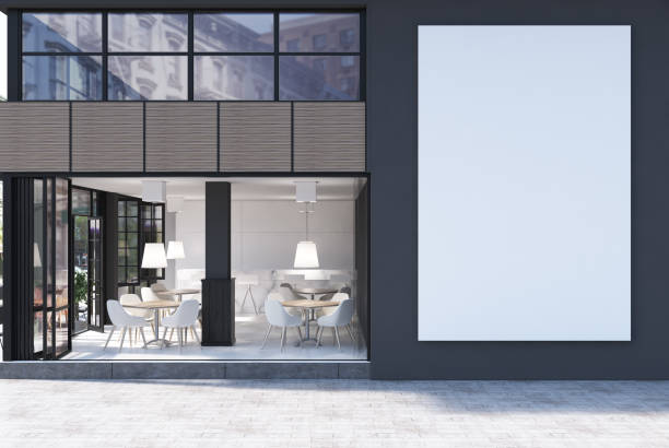 istock Gray cafe exterior with a big poster 860962888