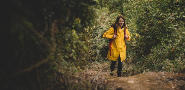 istock Lovely woman in yellow raincoat 860963004