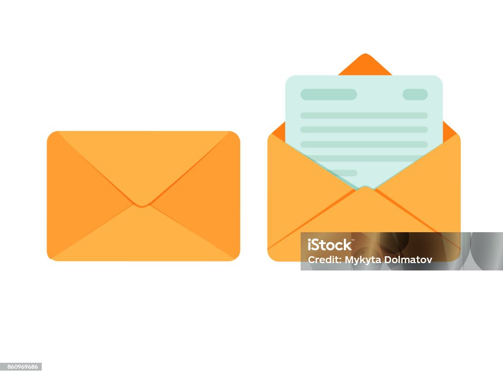 Opened And Closed Envelope With Note Paper Card Mail Icon Vector  Illustration Stock Illustration - Download Image Now - iStock