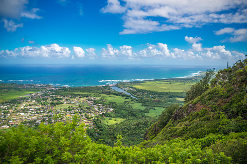 View of west coast of Kauai Island, Hawaii, USA