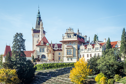 Pruhonice, Czech Republic- September 30, 2017: Pruhonice Chateau and Park. The castle got its current Neo-Renaissance form at the end of the 19th century