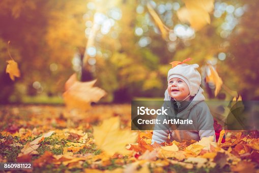istock Happy baby boy in autumn 860981122