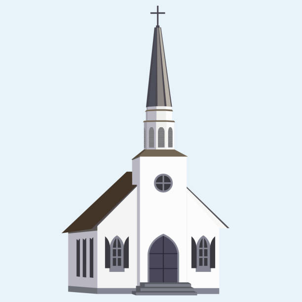 白い背景上に孤立した古い教会。宗教的な建物。ベクトル図 - church steeple vector christianity点のイラスト素材／クリップアート素材／マンガ素材／アイコン素材