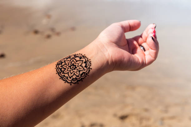 hand with mandala pattern tattoo black henna mehendi