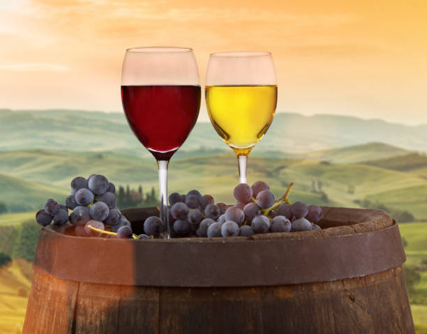 istock Delicious cheeses and wine on old wooden table 860990992