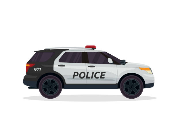 современная городская полиция патрульная машина иллюстрация - полицейская машина stock illustrations