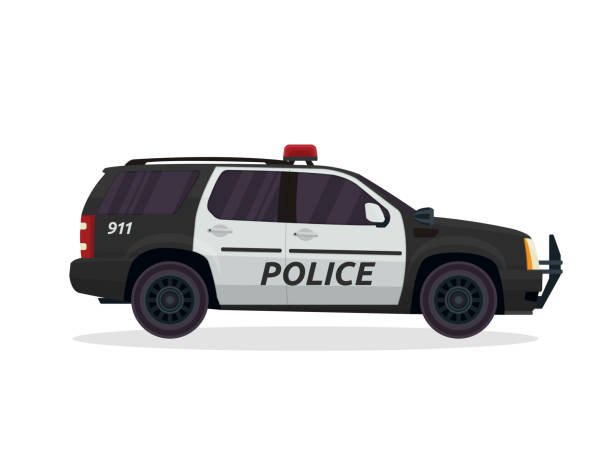 moderne polizeistreife städtische fahrzeug illustration - polizeiauto stock-grafiken, -clipart, -cartoons und -symbole