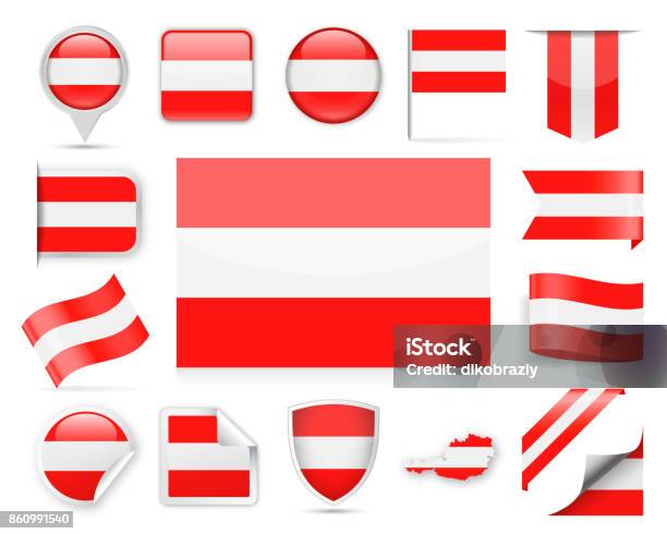 Austria Flag Vector Set Stock Illustration - Download Image Now - Austria, Flag, Badge