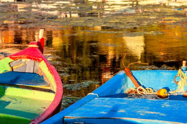 Photo of Colorful boats, moored in the marina of the town of Sozopol