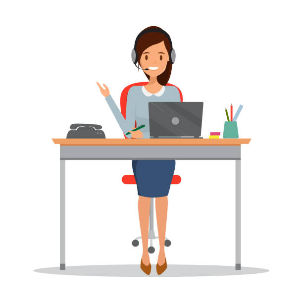 business woman in call center to customer service. vector art illustration