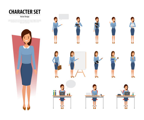 set of business woman character in job. vector art illustration