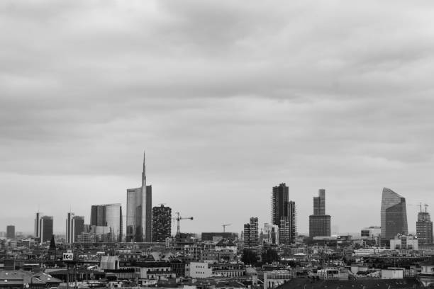Financial district view. Modern skyscrapers in Gae Aulenti square. Unicredit bank tower