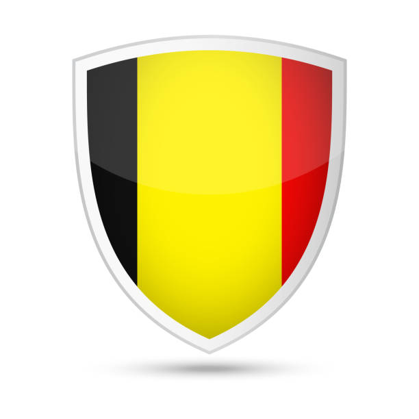 ilustraciones, imágenes clip art, dibujos animados e iconos de stock de icono de escudo de vector de bandera de bélgica - belgium belgian flag flag shield