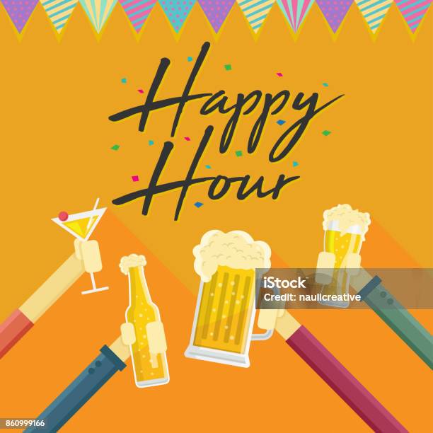 Modern Beer Happy Hour Card Illustration Stock Illustration - Download Image Now - Alcohol - Drink, Banner - Sign, Bar - Drink Establishment