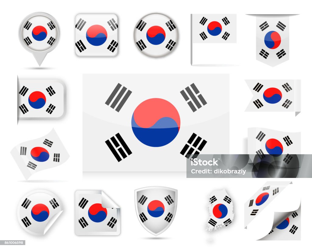 한국 국기 벡터 세트 대한민국 국기에 대한 스톡 벡터 아트 및 기타 이미지 - 대한민국 국기, 0명, 구 - Istock