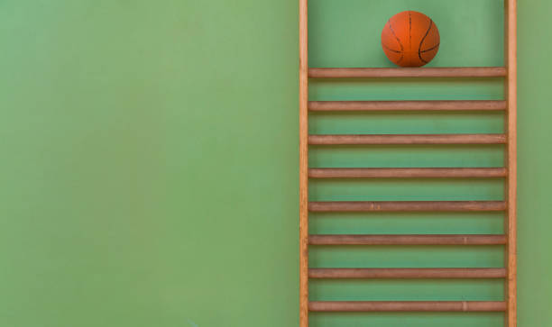 istock Gymnastics wall bars with basketball, green background 861008492
