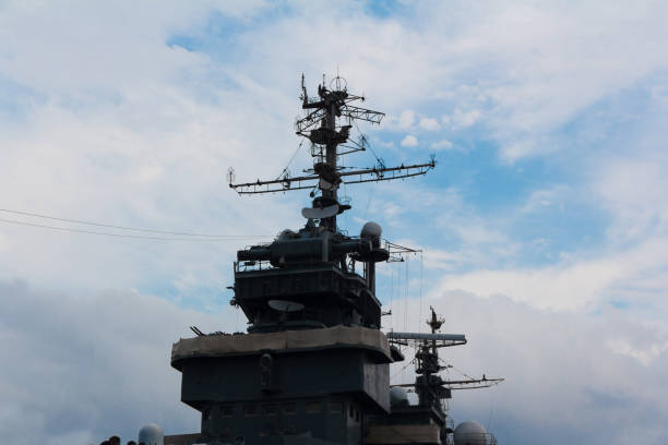 istock Radar antennas on a military ship 861009878