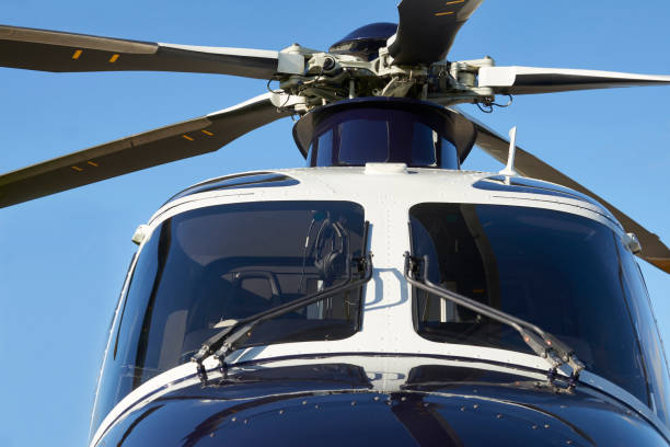 istock Exterior Front View Of Helicopter Cockpit And Rotor Blades 861012678
