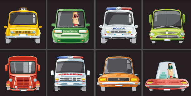 Vintage car set worked by adobe illustrator  truck trucking car van stock illustrations