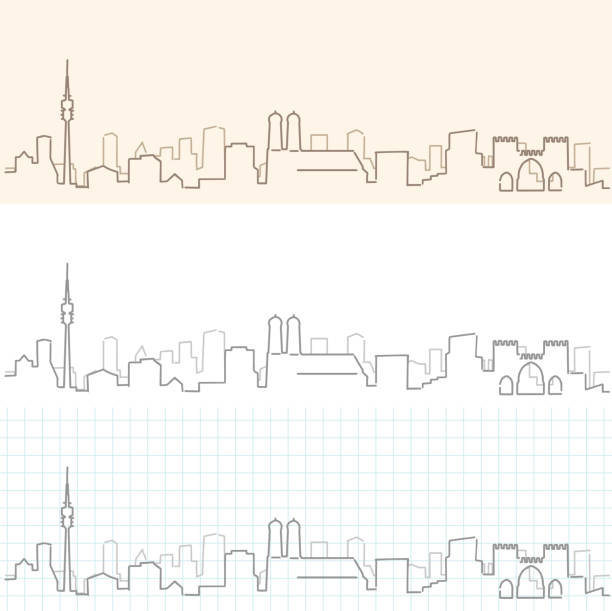 monachium ręcznie rysowane skyline - munich stock illustrations