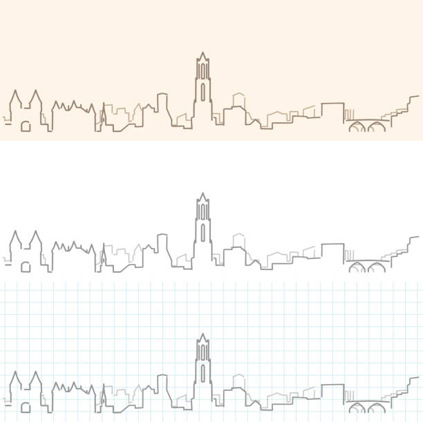 stockillustraties, clipart, cartoons en iconen met utrecht hand getekende skyline - utrecht