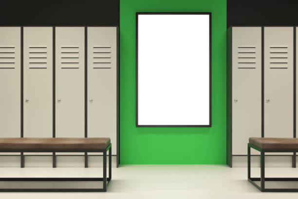 istock Modern green locker room with banner 861019332