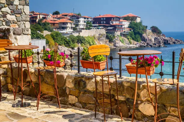 Photo of Seaside landscape - view from the cafe on the embankment in the town of Sozopol