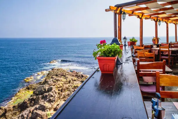 Photo of Seaside landscape - view from the cafe on the embankment in the town of Sozopol