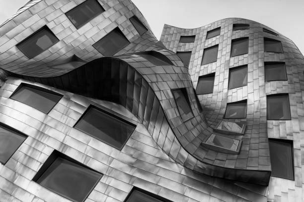 Architectural abstract of the Lou Ruvo Center for Brain Health Las Vegas, Nevada, USA - August 5, 2017: Black and white architectural abstract of the Lou Ruvo Center for Brain Health in downtown Las Vegas frank gehry building stock pictures, royalty-free photos & images