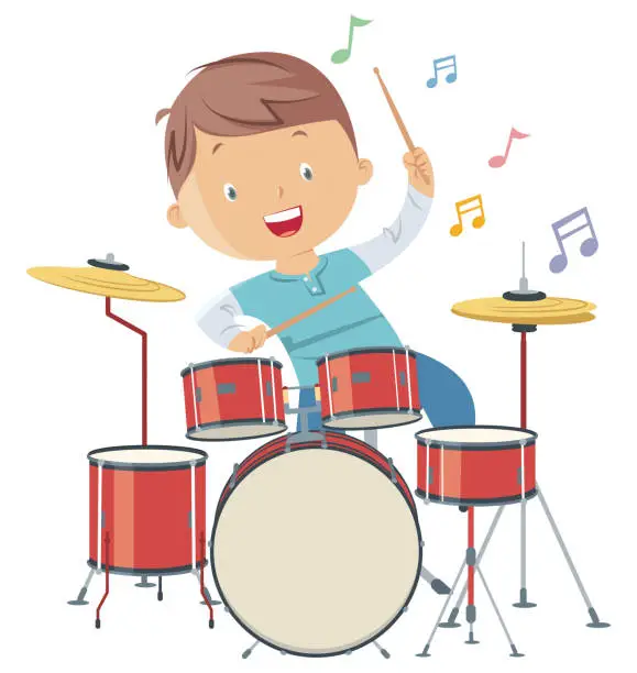 Vector illustration of Child playing drums