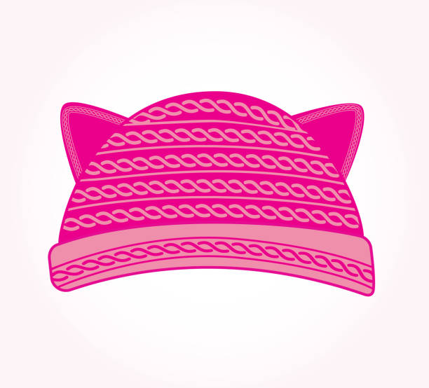 고양이 귀와 핑크 니트 모자 - pink hat stock illustrations
