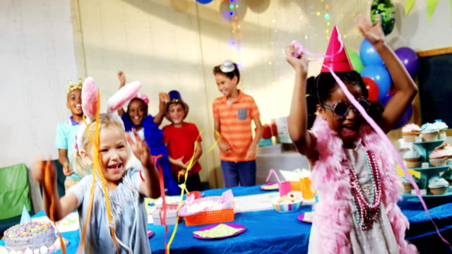 Kids having fun during birthday party 4k