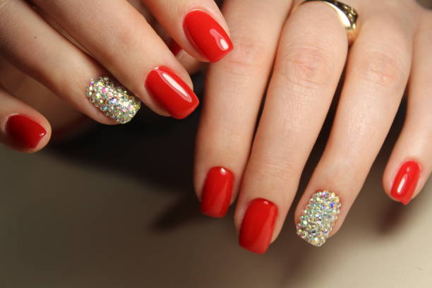 istock Youth manicure design red color 861040984